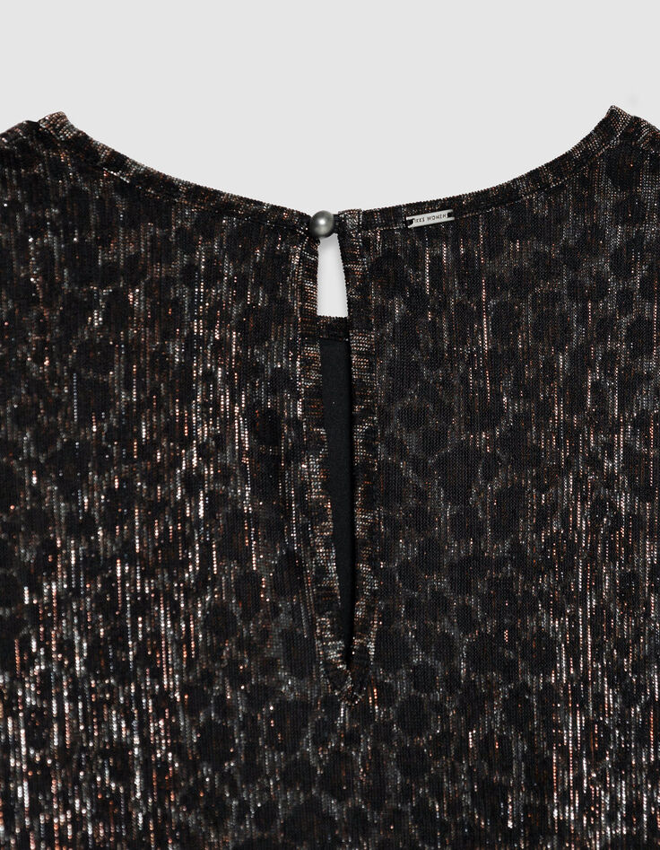 Top noir &agrave; manches 3/4 et col rond pour femme-8