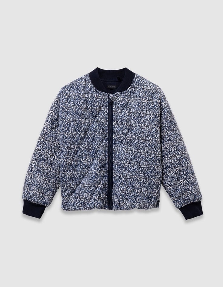 Cárdigan azul marino acolchado leopardo-lazo niña-1