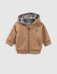 Cardigan réversible camel et gris imprimé bébé garçon-1