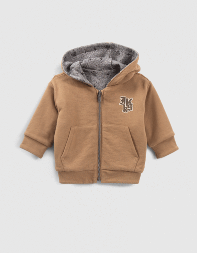 Cardigan réversible camel et gris imprimé bébé garçon - IKKS