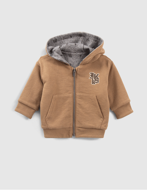 Cardigan réversible camel et gris imprimé bébé garçon