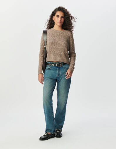 Beiger Damen-Strickpulli Lochmuster - IKKS