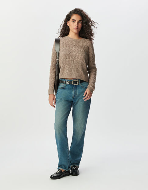 Women’s beige decorative openwork knit sweater - IKKS