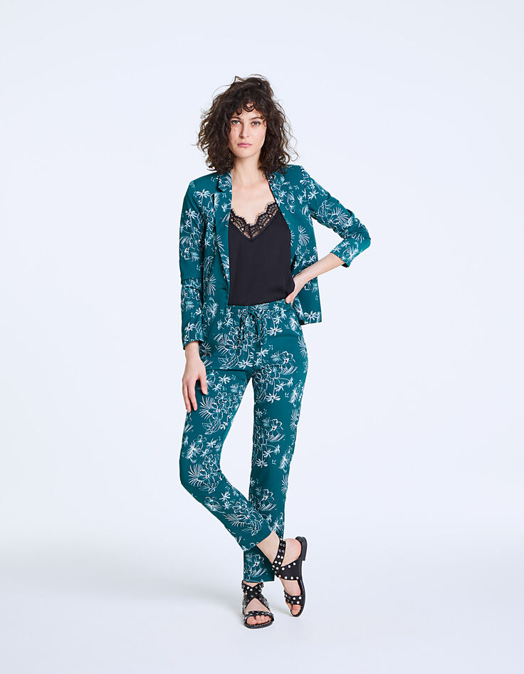 Cr&ecirc;pe broek palm-jungle print dames-6