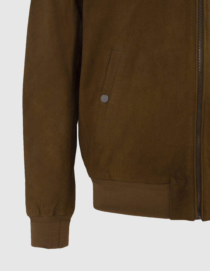 Bomber beige en cuir à poches zippées Homme-7