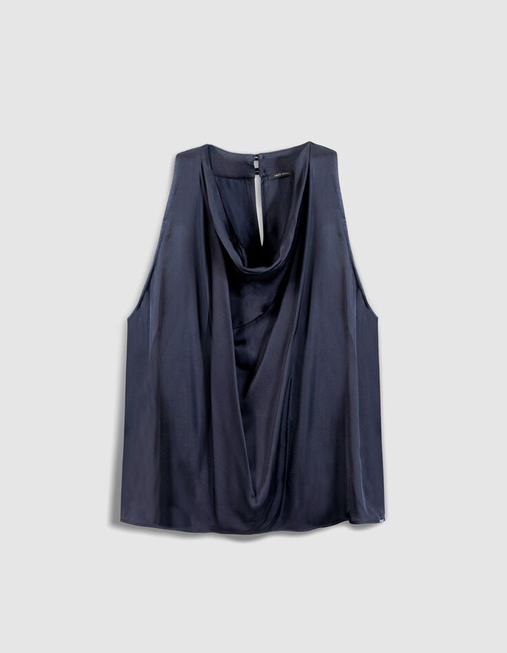 Women's satin navy sleeveless top-6