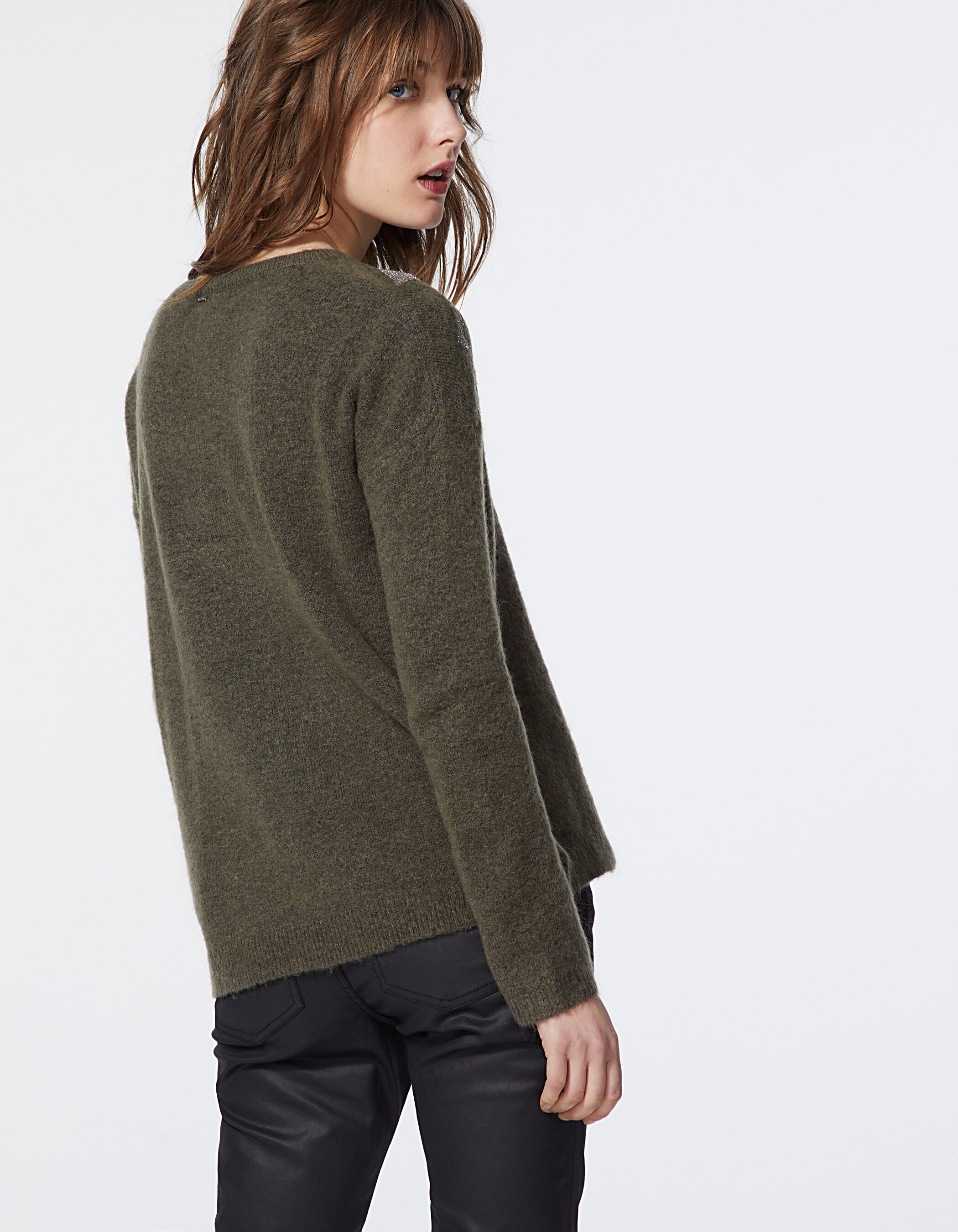 Pull laine kaki sale femme