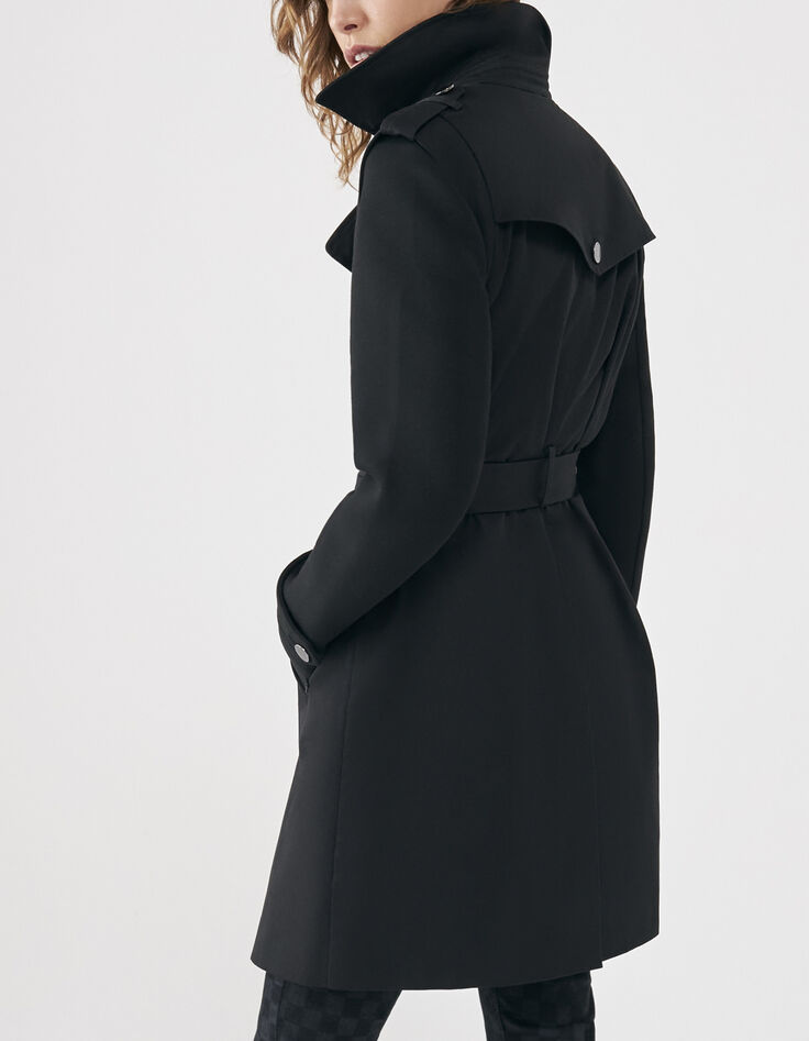Women’s black mixed fabric trench coat + neoprene sleeves-6