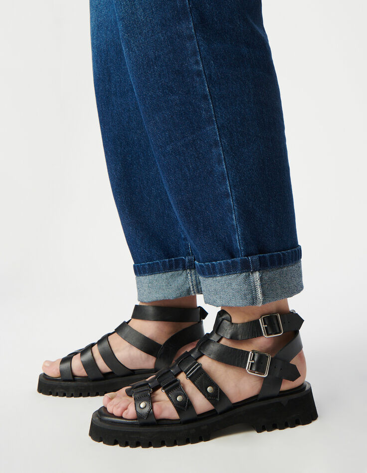 Sandales spartiate noires cuir Femme-8