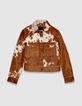 Veste courte en cuir marron motif vache Femme-6
