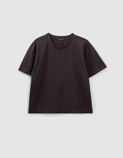 Zwart T-shirt in katoen bliksemborduursel mouw dames - IKKS