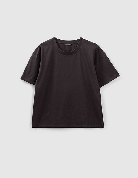 Schwarzes Baumwoll-Damen-T-Shirt mit aufgesticktem Blitz