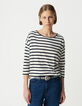 Oversized navy and white sailor tee with shoulder jewels Women-2