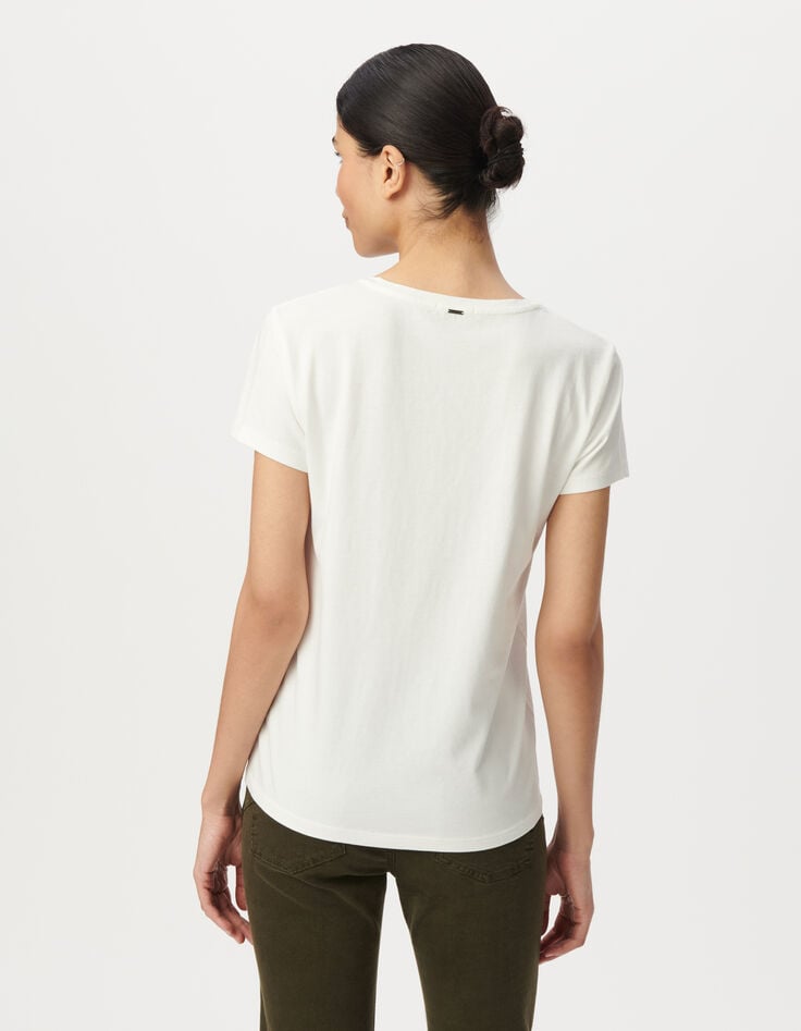 Weißes Damen-T-Shirt Biowolle Schriftzug Stick-Buchstaben-3
