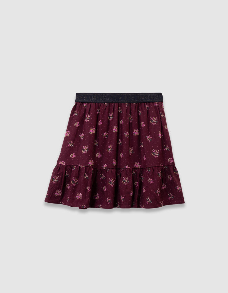 Kurzer, bordeauxroter Mädchenrock Blumenprint-3