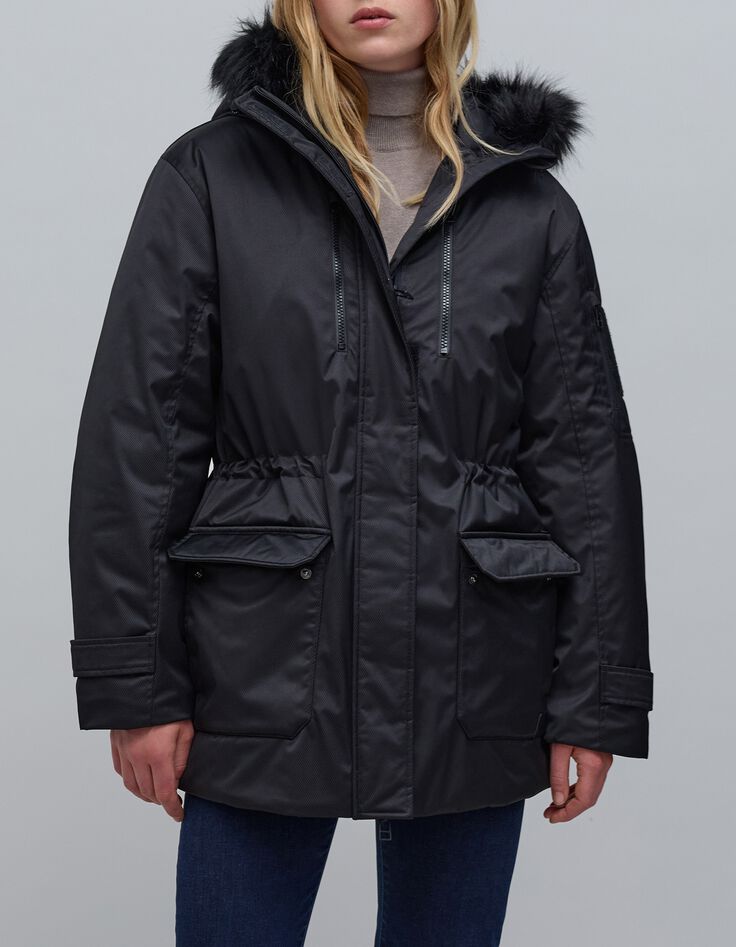Parka negra de rayas para mujer-2