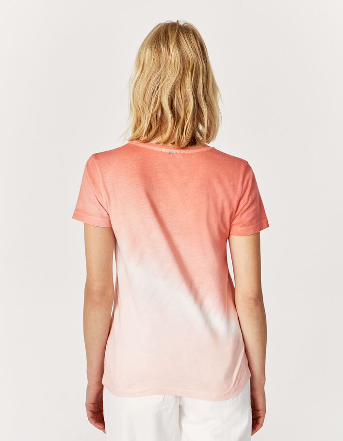 Pfirsichrotes Damen-T-Shirt  mit Tie-and-Dye-Effekt-3