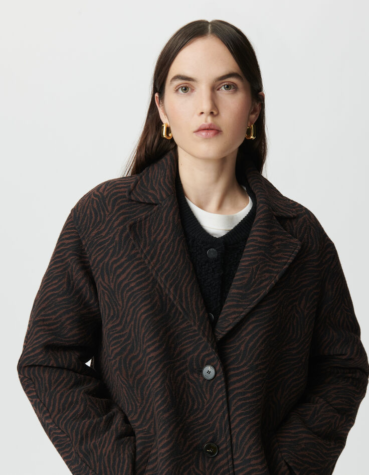 Manteau oversize marron motif zèbre Femme-5