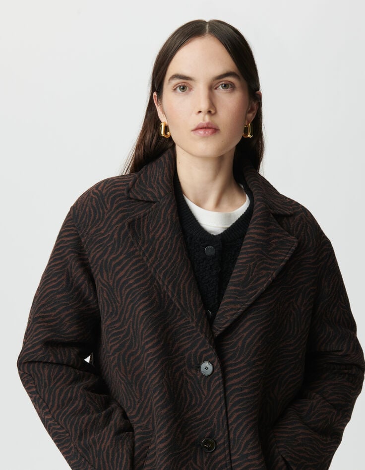 Manteau oversize marron motif zèbre Femme-5 Manteau oversize marron motif zèbre Femme-5