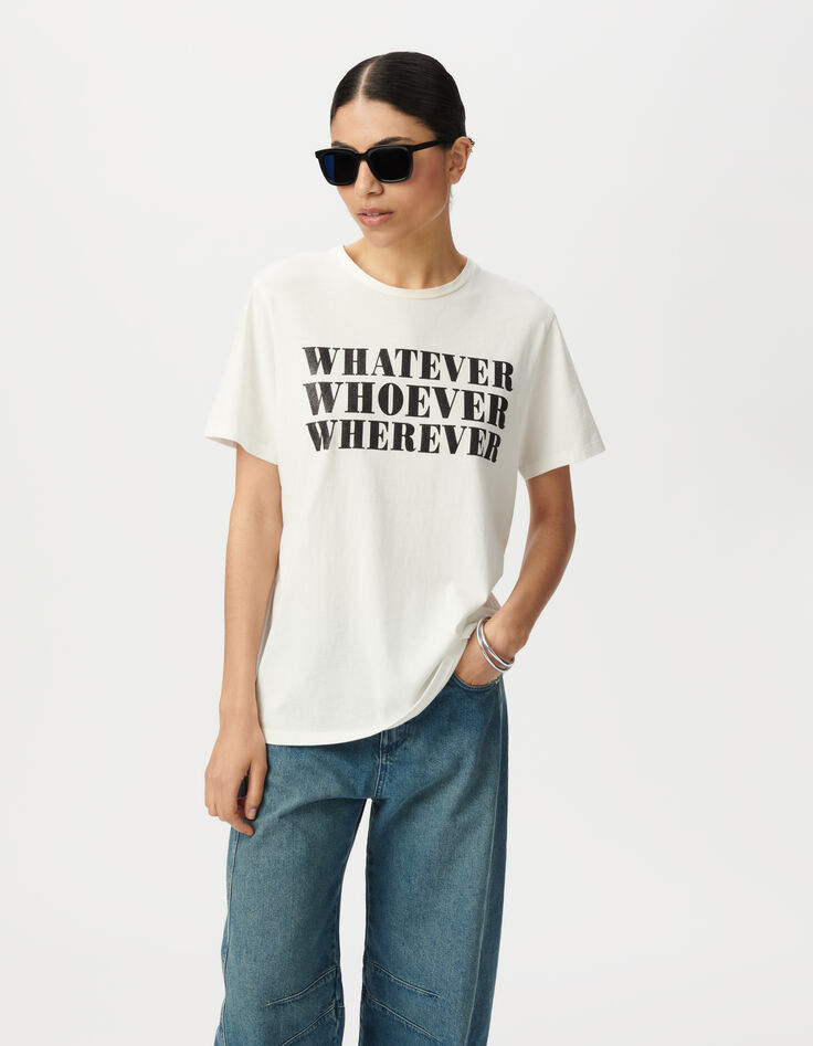 Camiseta blanca mensaje purpurina negra mujer-2