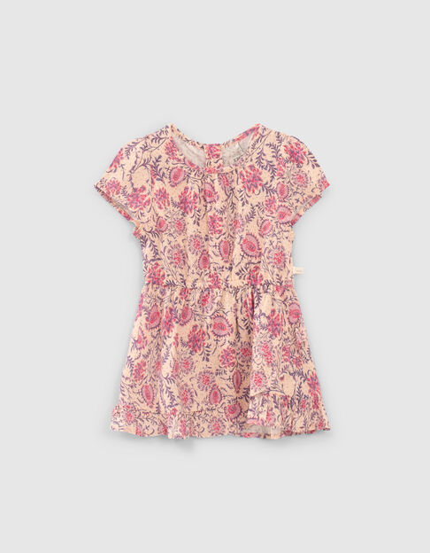 Roze jurk kasjmier bloemenprint EcoVero™ babymeisjes - IKKS