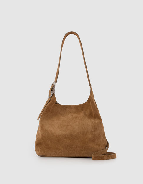 Beigefarbene Bucket-Bag aus Wildleder, Gr&ouml;&szlig;e M, Damen - IKKS