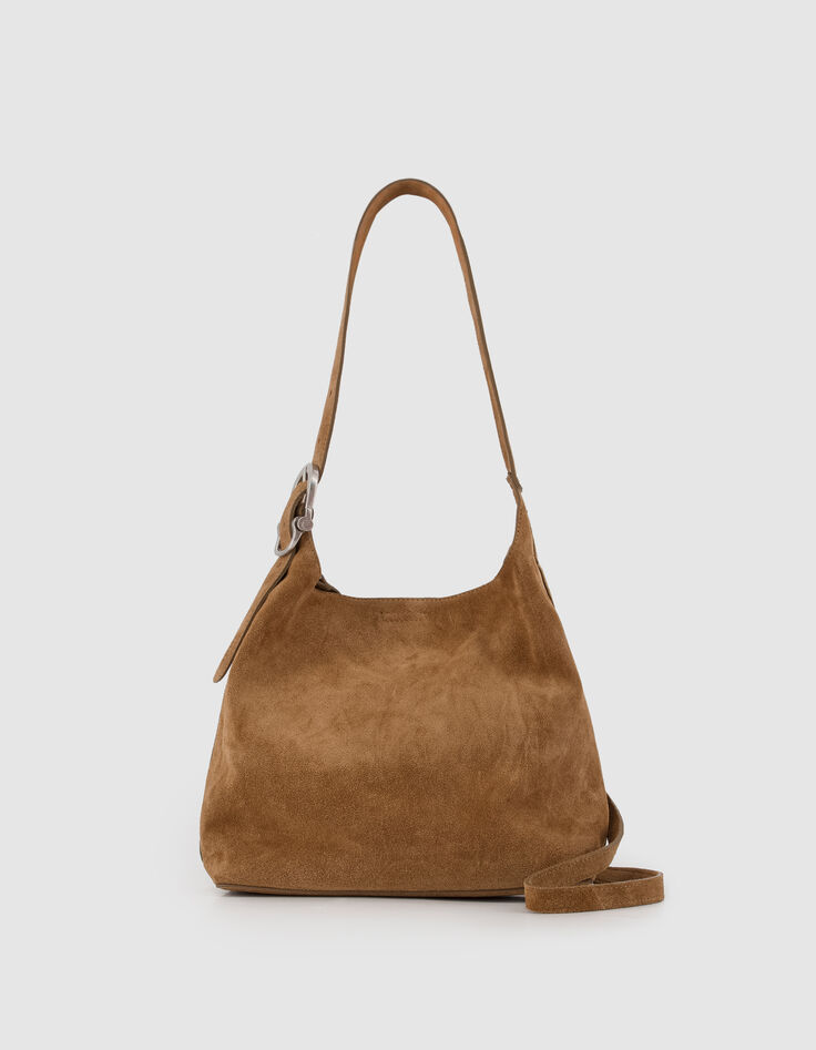 Beigefarbene Bucket-Bag aus Wildleder, Gr&ouml;&szlig;e M, Damen-1