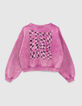 Girls’ violet checkerboard slogan sweatshirt-2
