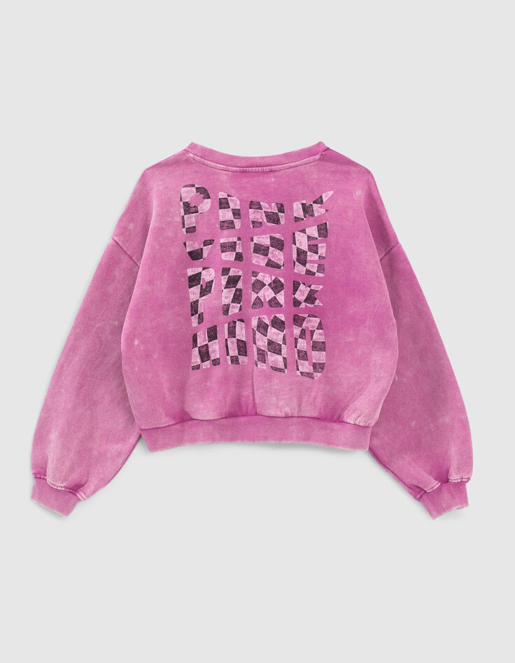 Girls’ violet checkerboard slogan sweatshirt-2