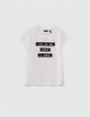 Camiseta blanco roto con mensaje y coletero ni&ntilde;a-2