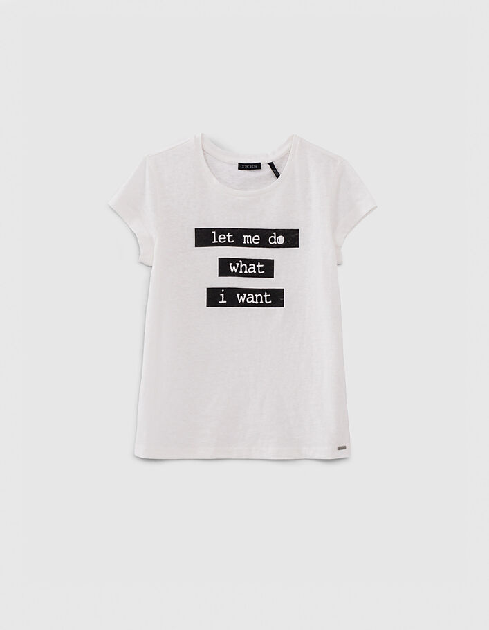 Camiseta blanco roto con mensaje y coletero niña - IKKS