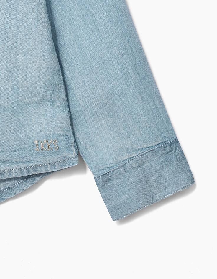 Girls’ bleached blue Tencel© and lace shirt-5