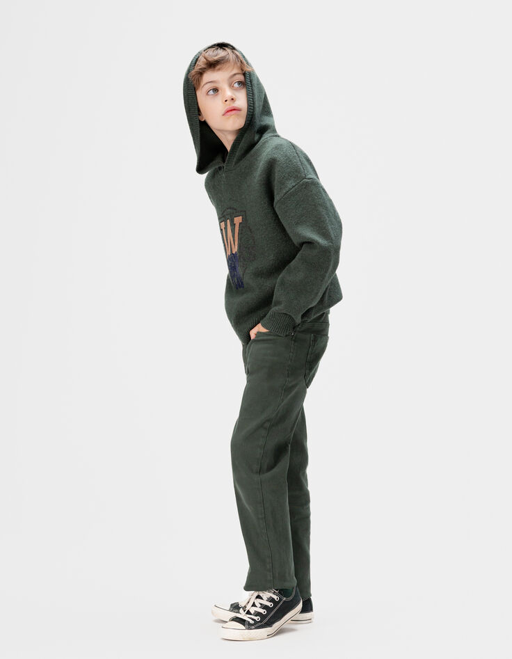 Jean droit vert détails velours garçon-1