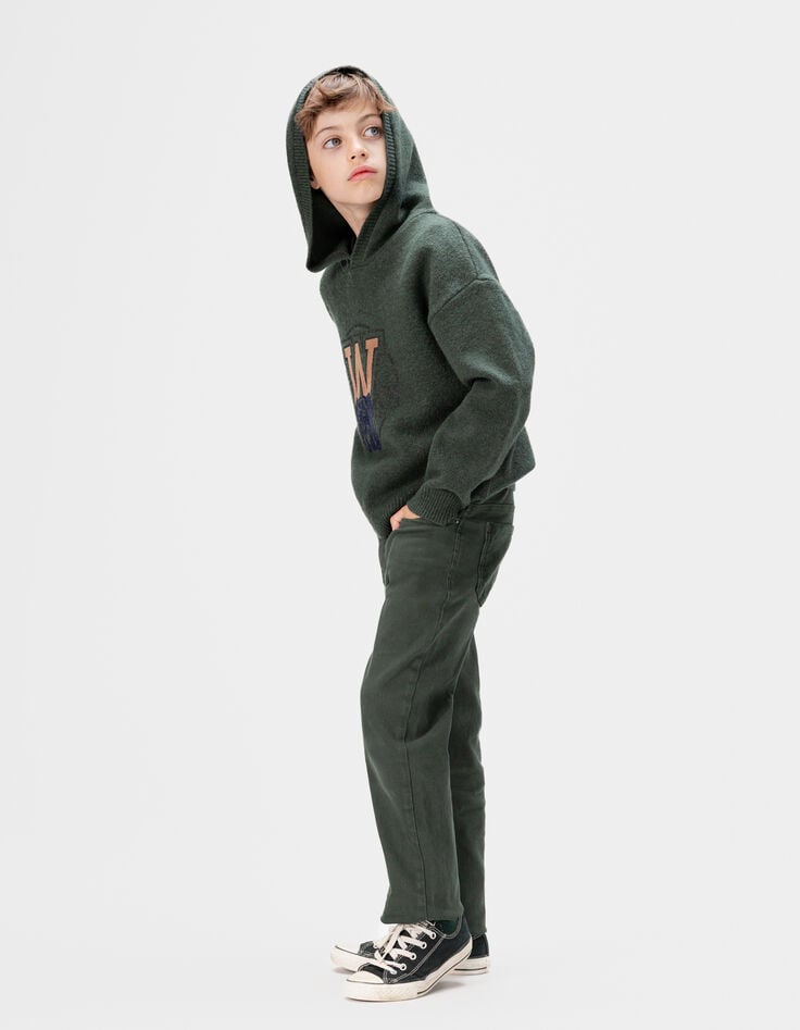 Jean droit vert détails velours garçon-1 Jean droit vert détails velours garçon-1