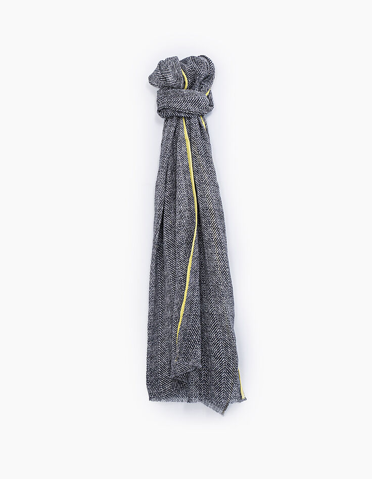 Chèche bleu navy imprimé chevrons avec bord jaune Homme-1