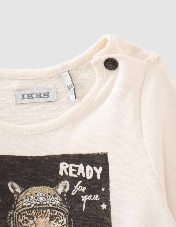 T-shirt écru bio visuel tigre-astronaute bébé fille-5