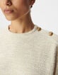 Women’s beige lurex tweed sweatshirt, buttoned shoulders-4 Women’s beige lurex tweed sweatshirt, buttoned shoulders-4