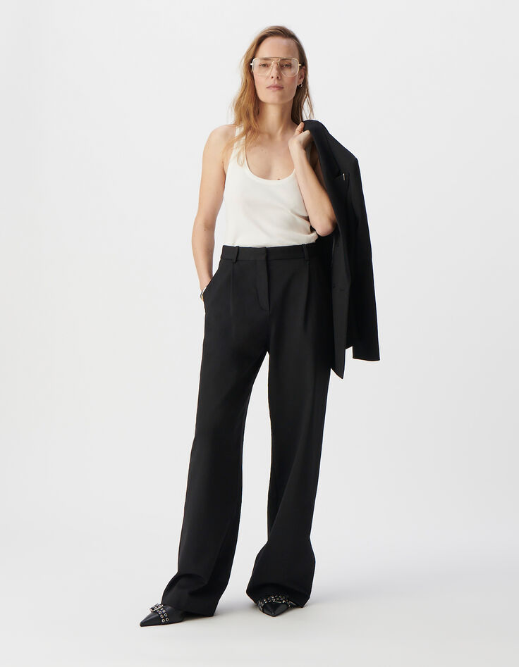 Pantalon de tailleur noir large maille Milano Femme-2