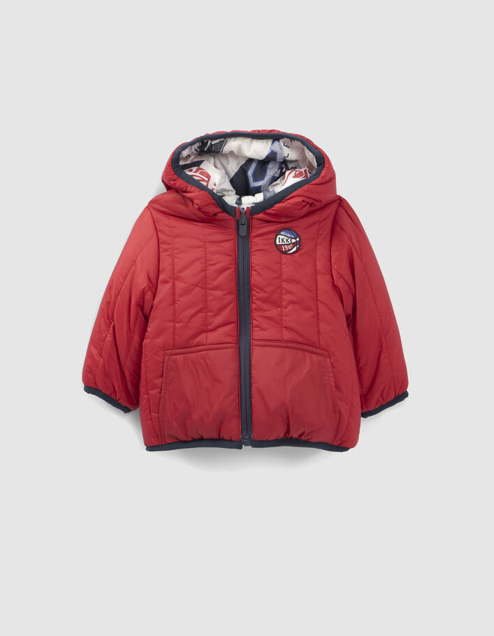 Baby boys’ grey print/red reversible padded jacket-4