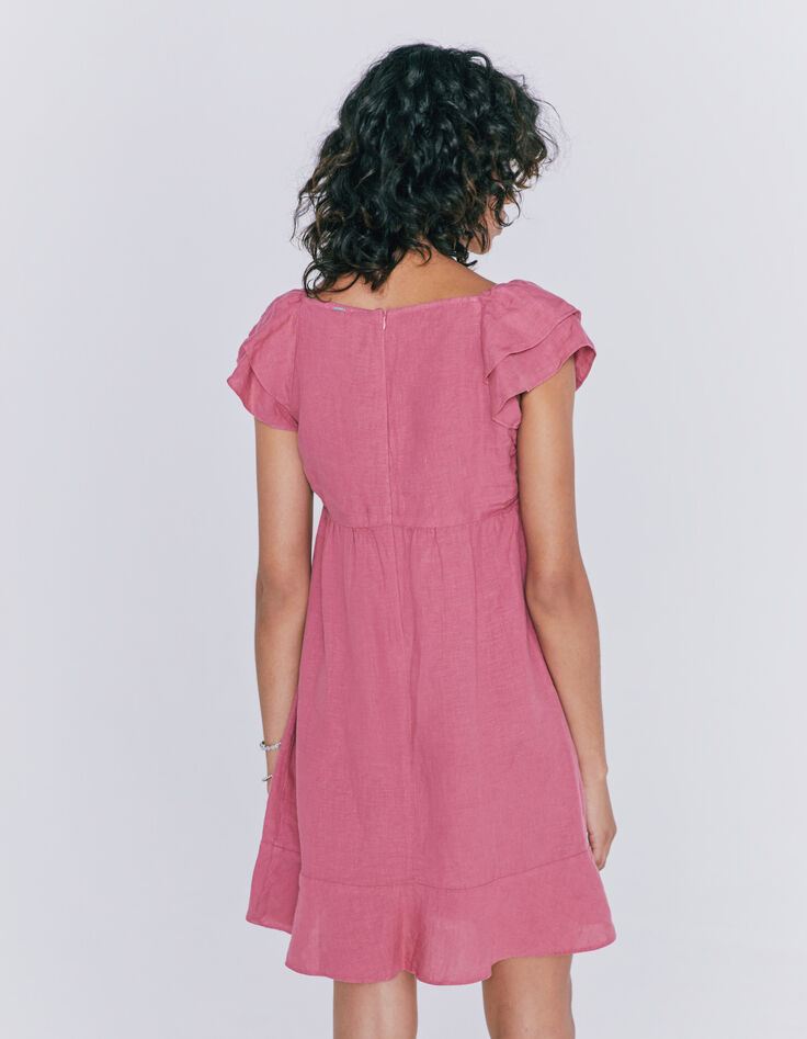 Women’s pink linen empire-waist short dress-3