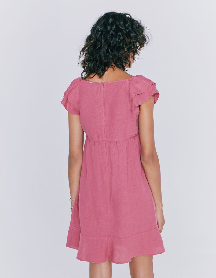 Robe courte en lin taille empire coloris rose femme - IKKS