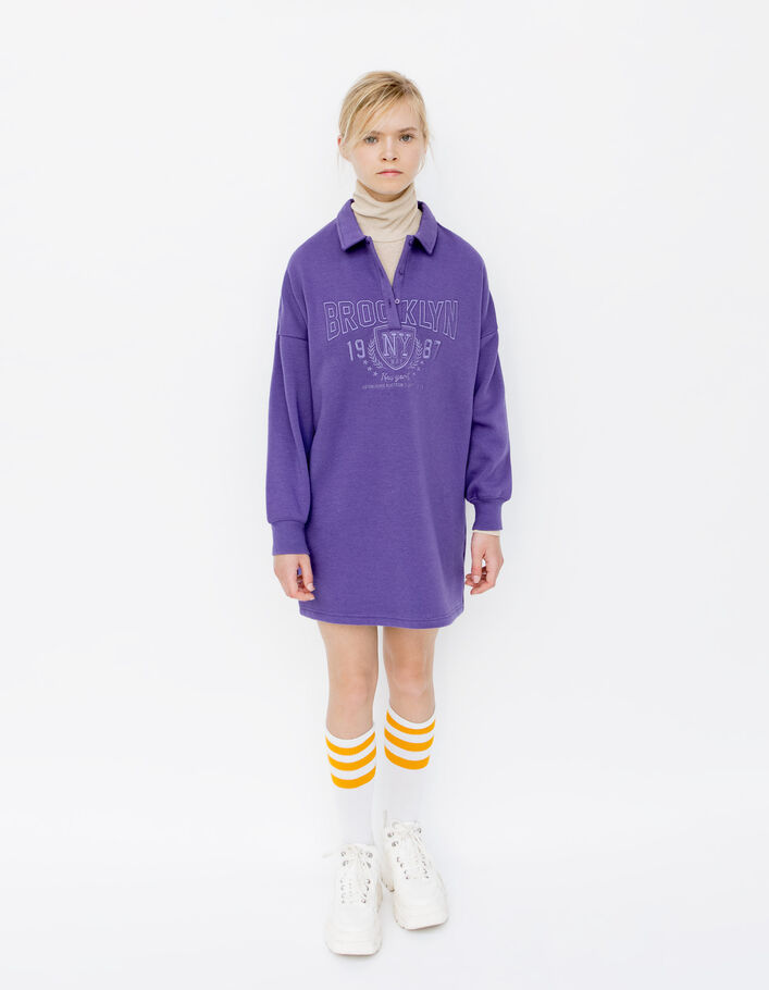 Girls’ purple polo sweatshirt-dress, College embroidery-9