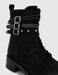 Boots &agrave; lacet noirs cuir &agrave; brides clout&eacute;es Femme-4
