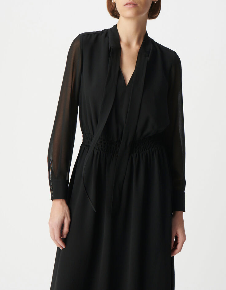 Black long dress with lavallière collar Women-3