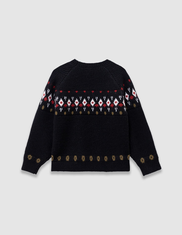 Girls’ black jacquard knit winter sweater with diamanté-4