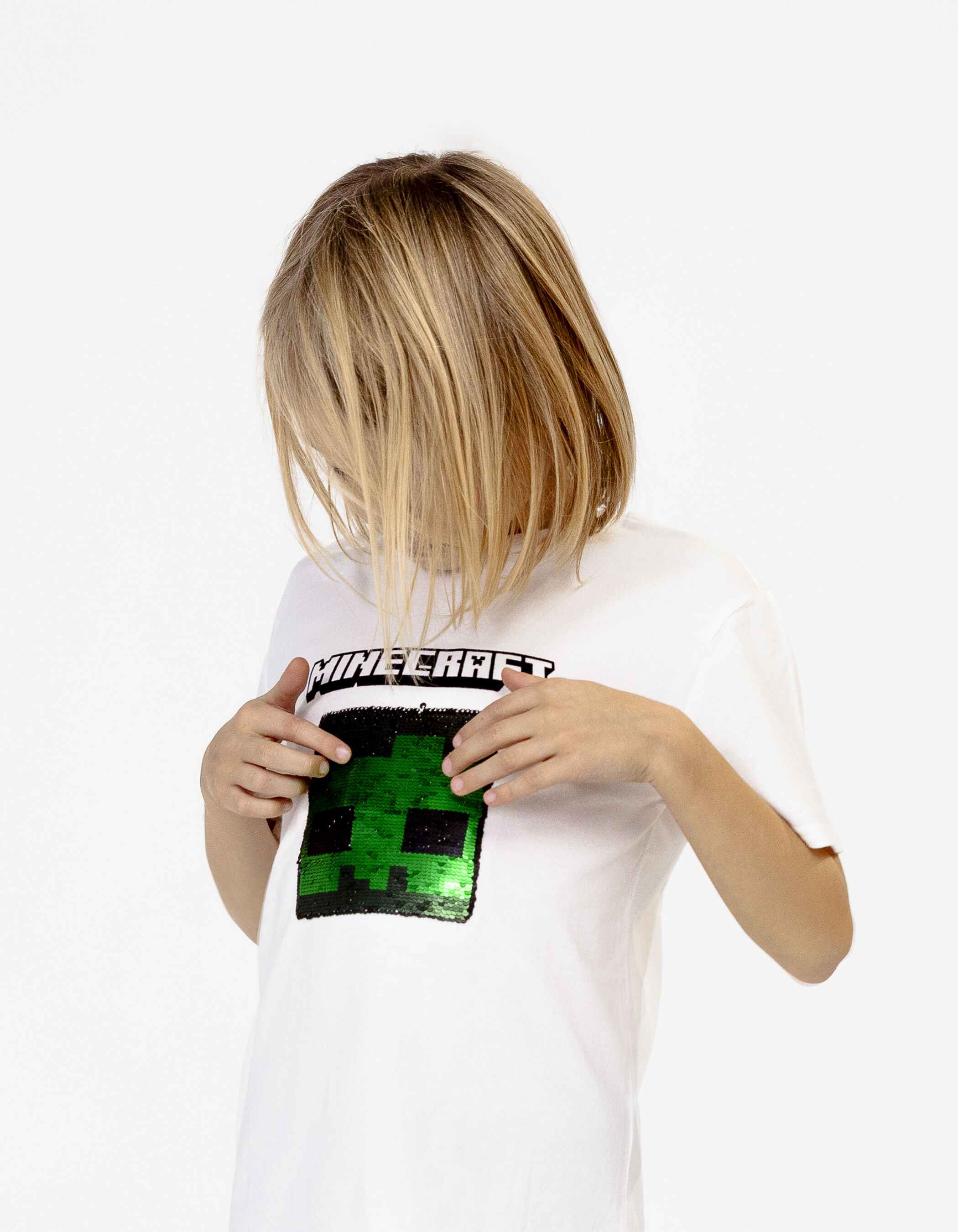 Boys white T shirt with MINECRAFT reversible sequins IKKS