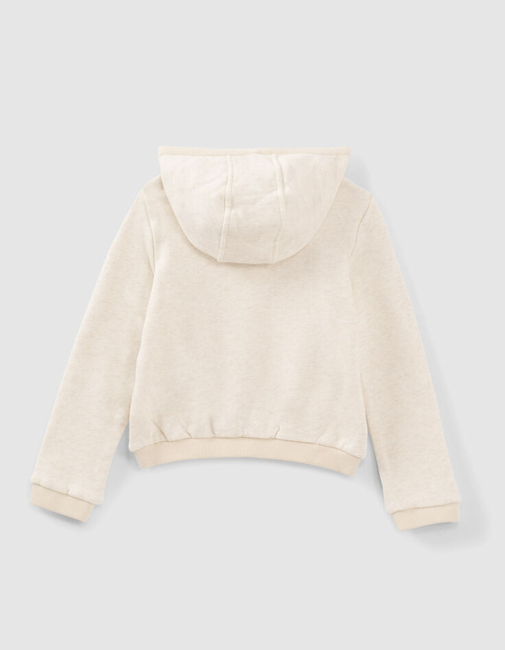 Sweat beige à capuche brodé devant fille-3