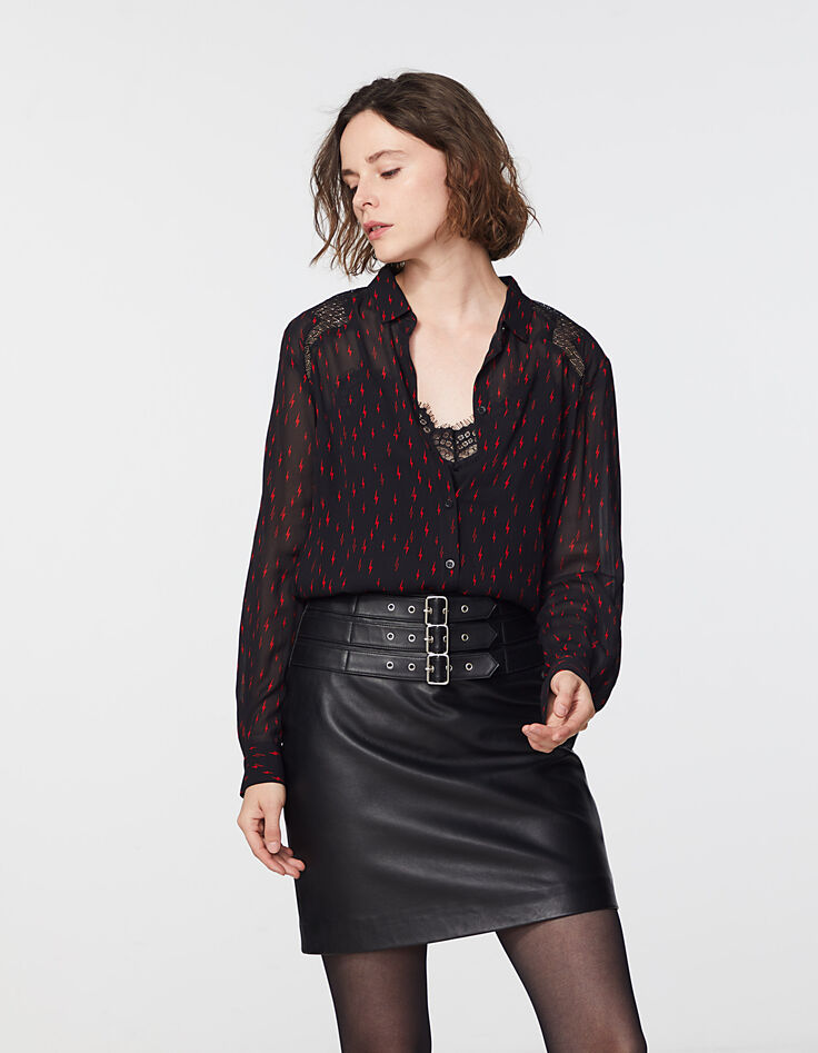 Camisa de velo de viscosa estampado rayos y rejilla mujer-4