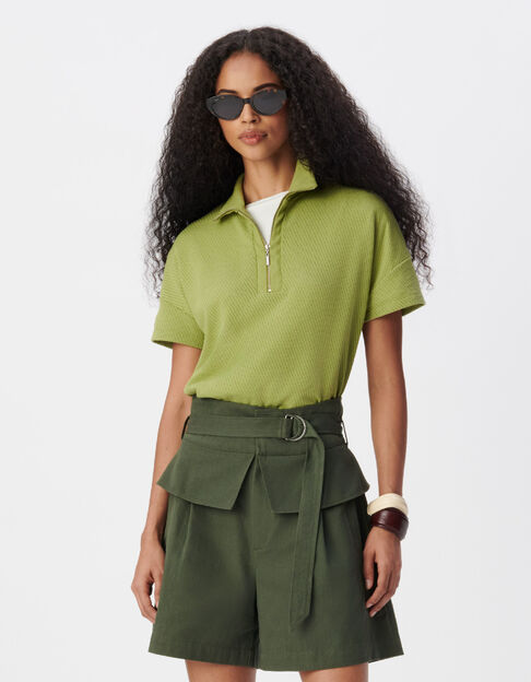 Women's green zip-neck tee-shirt in fancy knitwear - IKKS