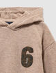 Beiger Jungen-Kapuzenpulli melierter Strick Zahlenbadge-7